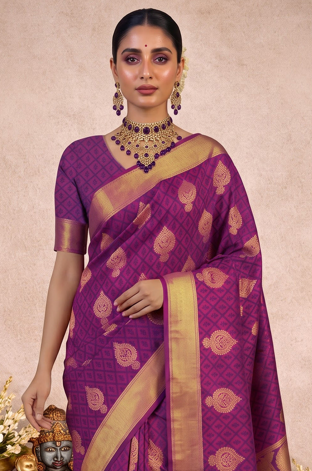 Violet Handloom Woven Silk Saree | Aaradhya Collection