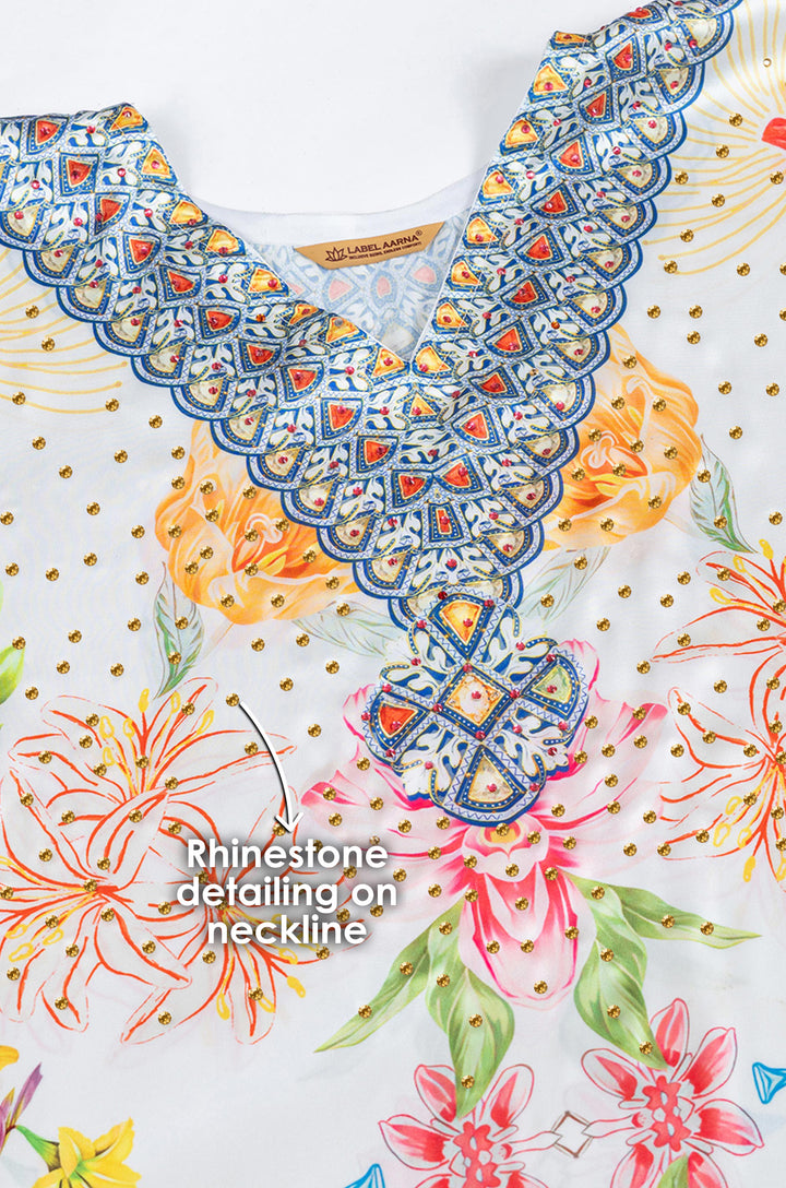 Pearl Glow Soft Satin Women Kaftan with Rhinestones