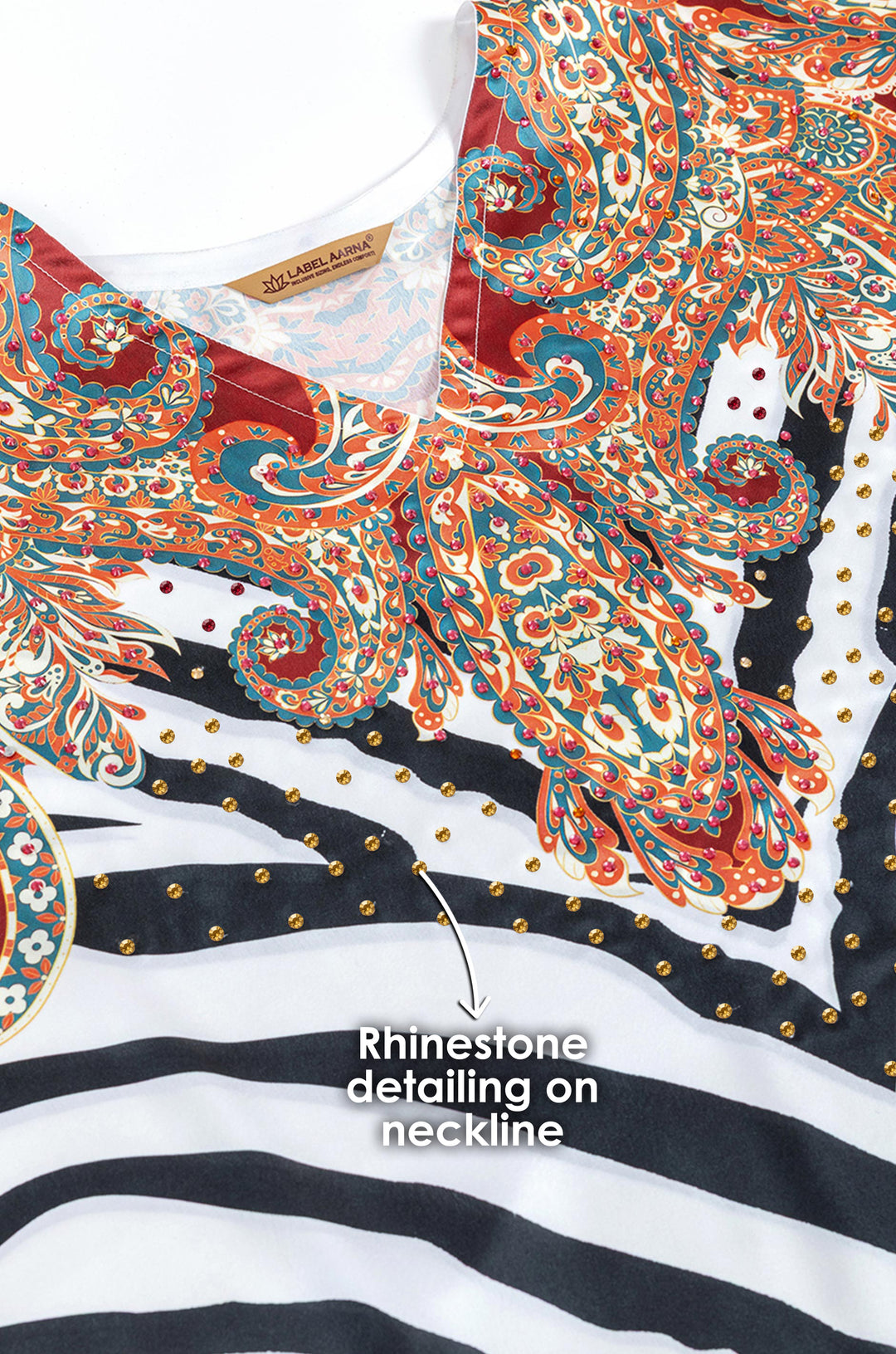 Striped Spirit Soft Satin Women Kaftan with Rhinestones