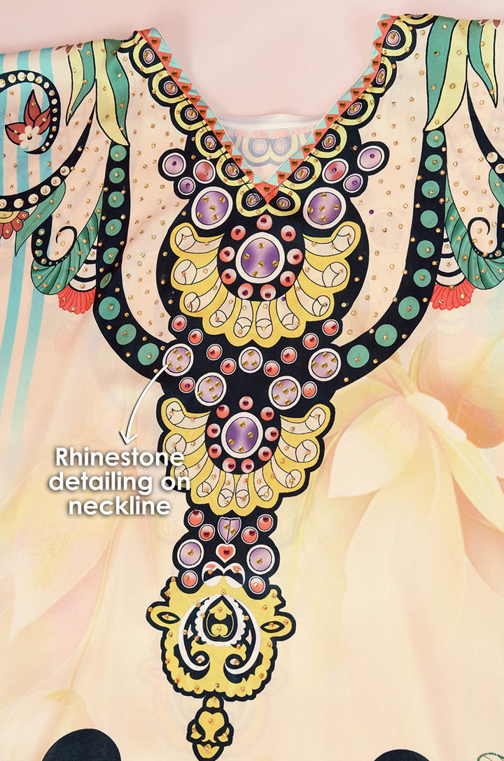Evergreen Lagoon Soft Satin Kaftan with Rhinestones