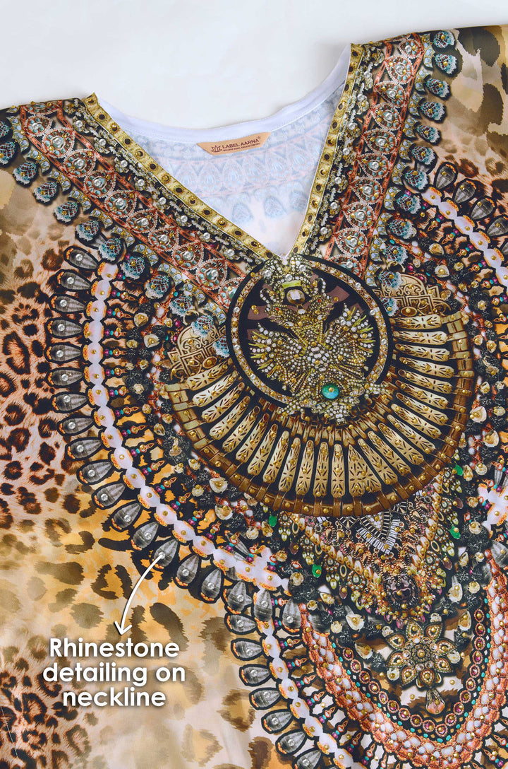 Forest Safari Soft Satin Kaftan with Rhinestones