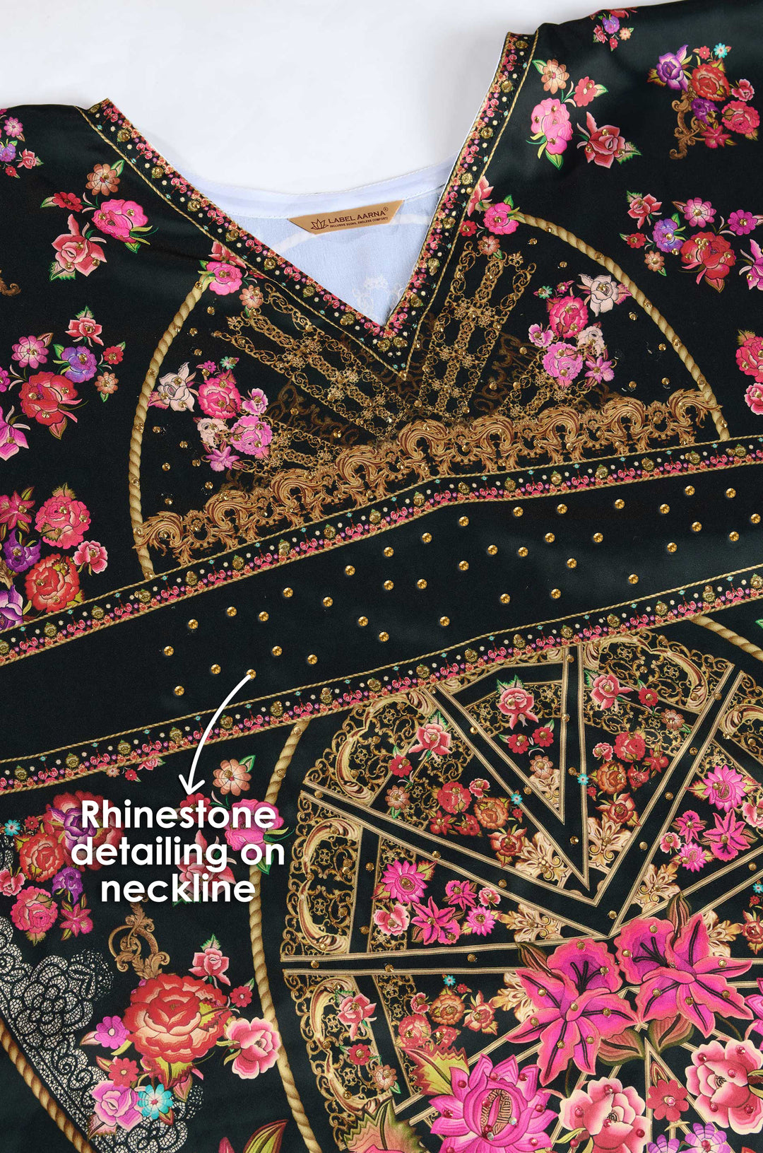 The Dark Radiance Soft Satin Kaftan with Rhinestones