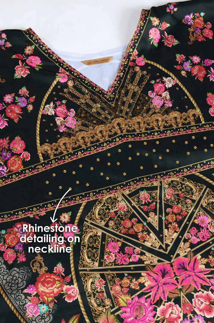 The Dark Radiance Soft Satin Kaftan with Rhinestones