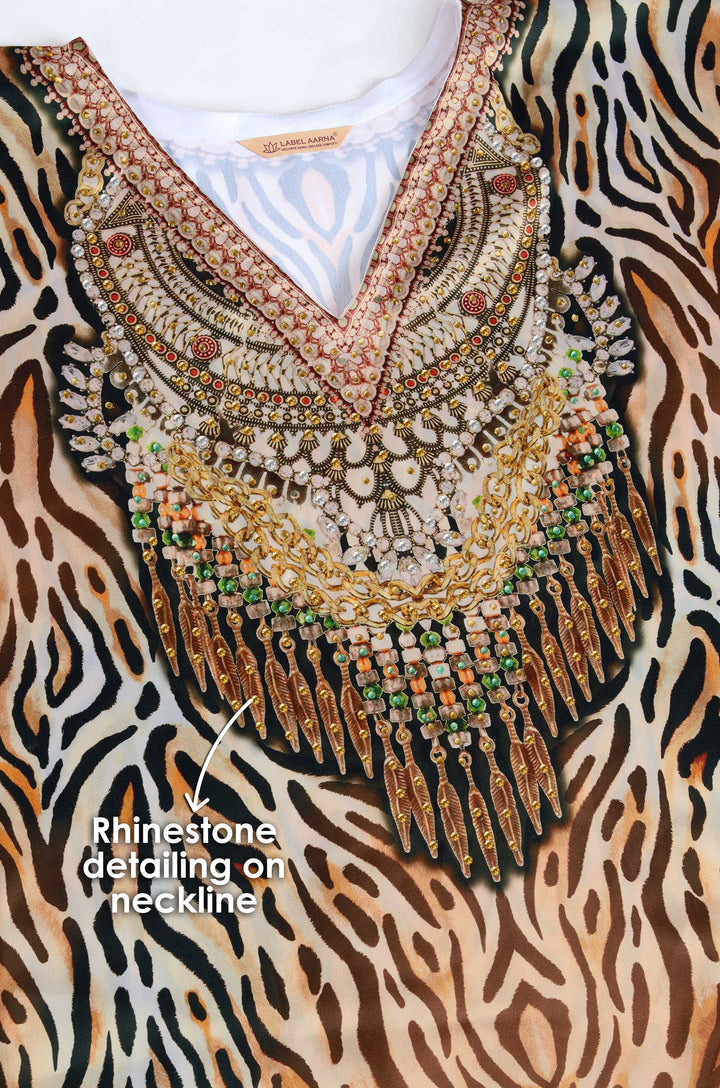Tiger's Trail Soft Satin Kaftan with Rhinestones