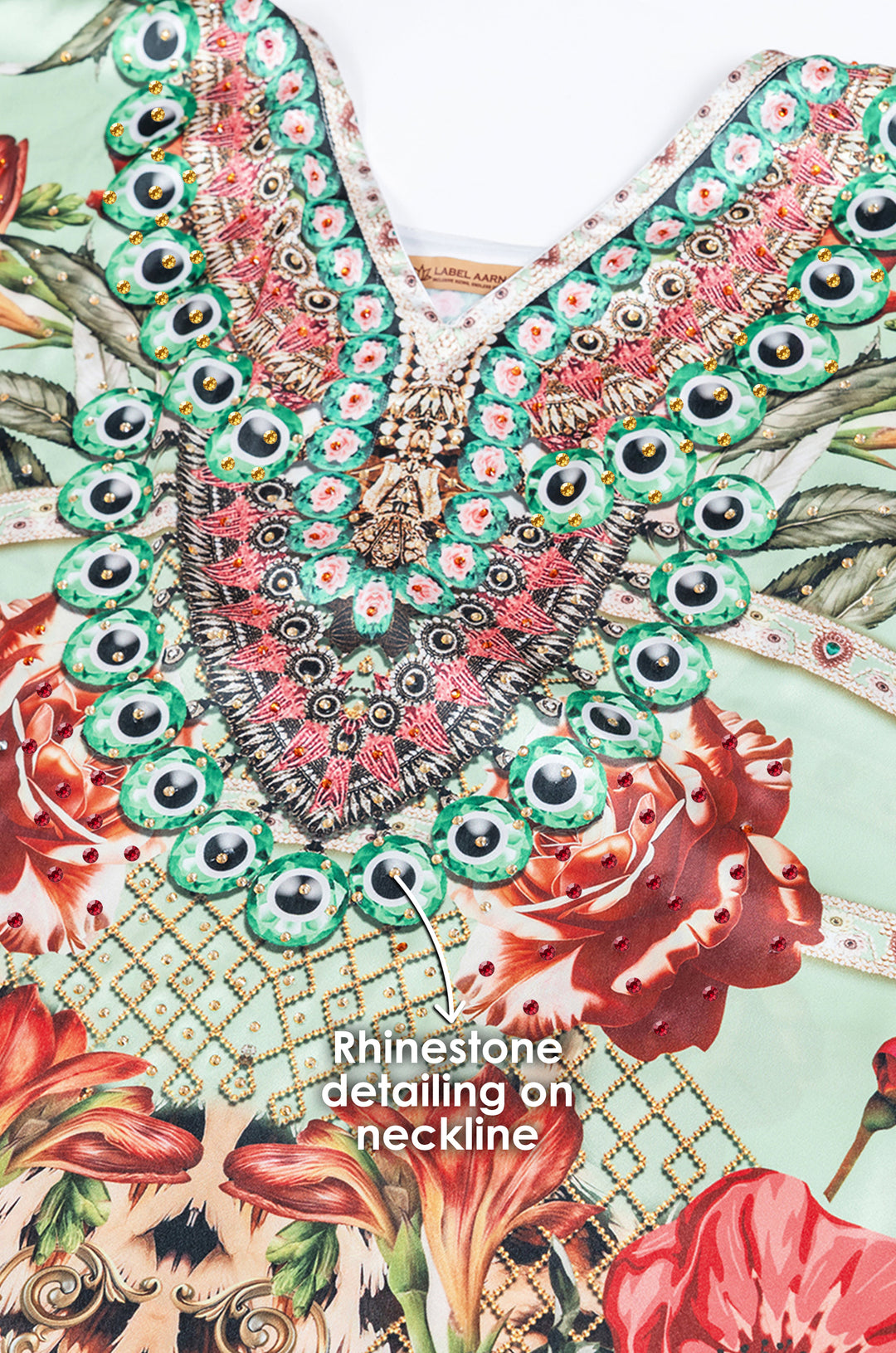 Emerald Majesty Soft Satin Women Kaftan with Rhinestones