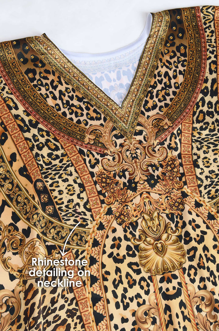 Wild Jungle Soft Satin Kaftan with Rhinestones