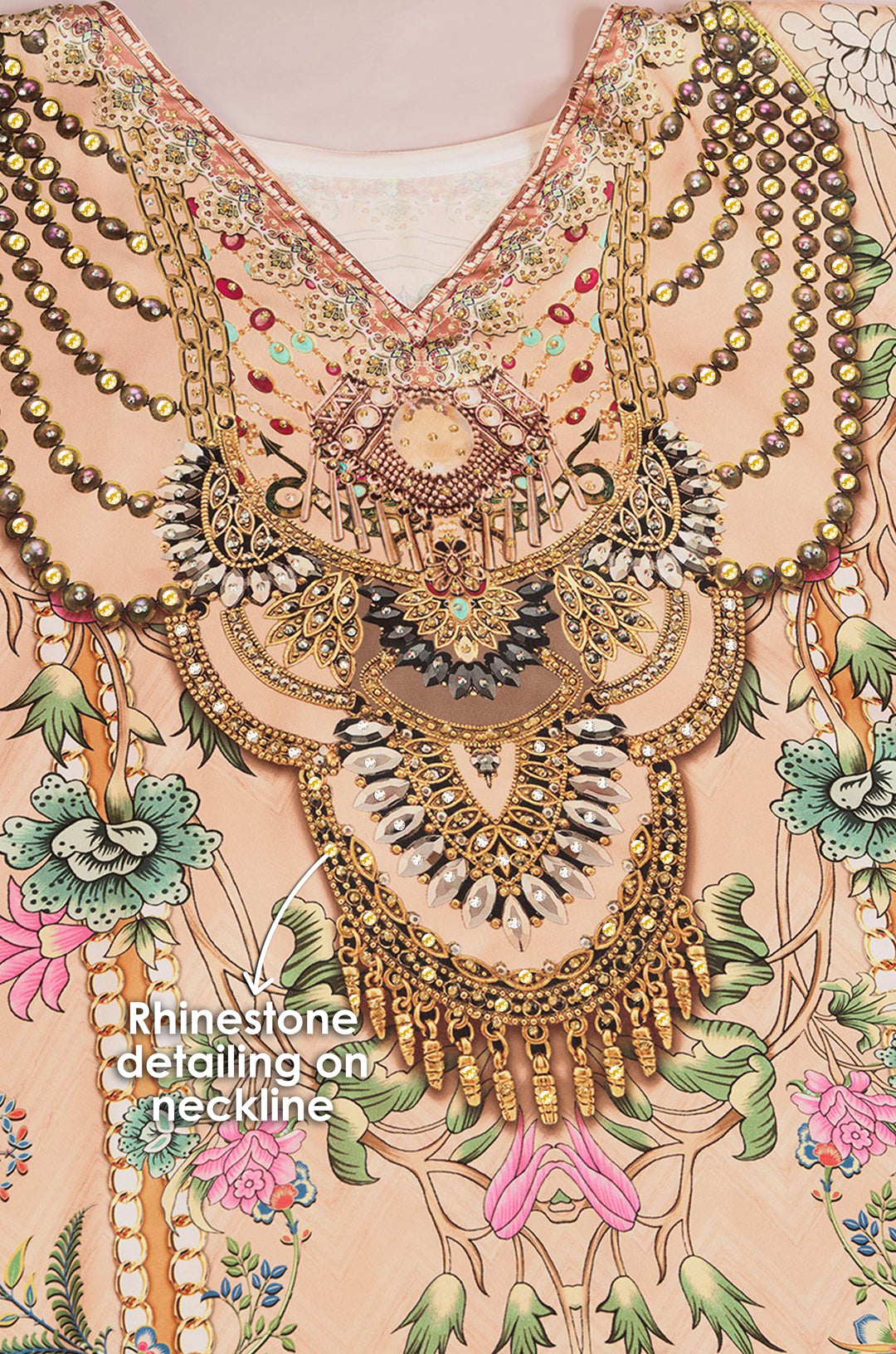 Caramel Bloom Soft Satin Kaftan with Rhinestones