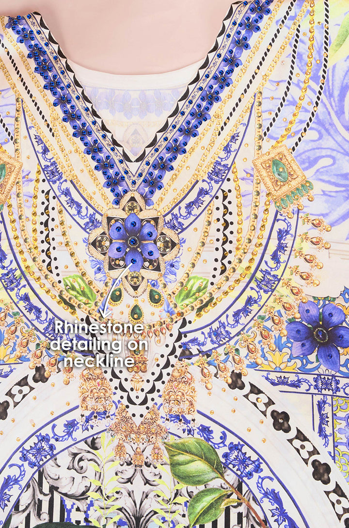 Opal Palace Soft Satin Kaftan with Rhinestones