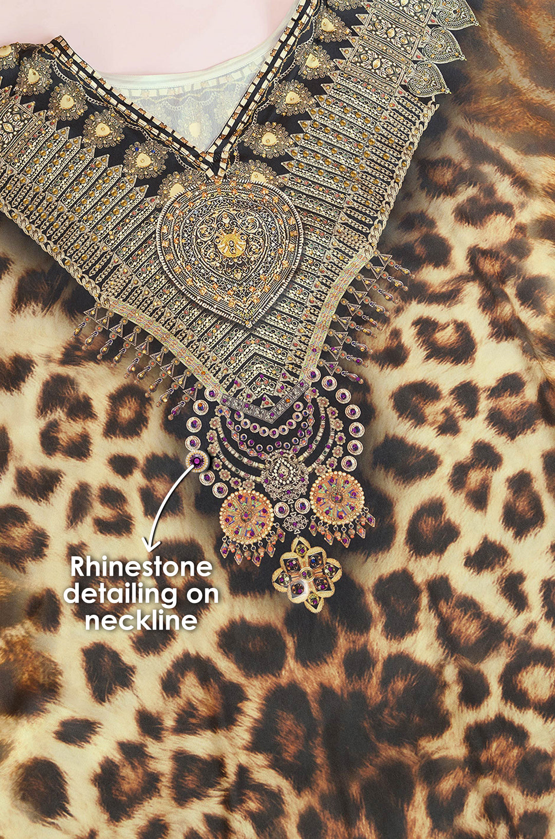 Leopard Couture Soft Satin Kaftan with Rhinestones