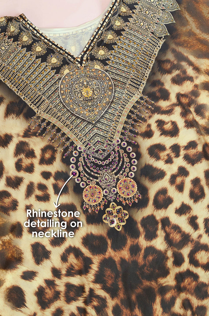 Leopard Couture Soft Satin Kaftan with Rhinestones