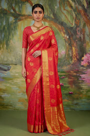 Orange Handloom Woven Silk Saree | Aaradhya Collection