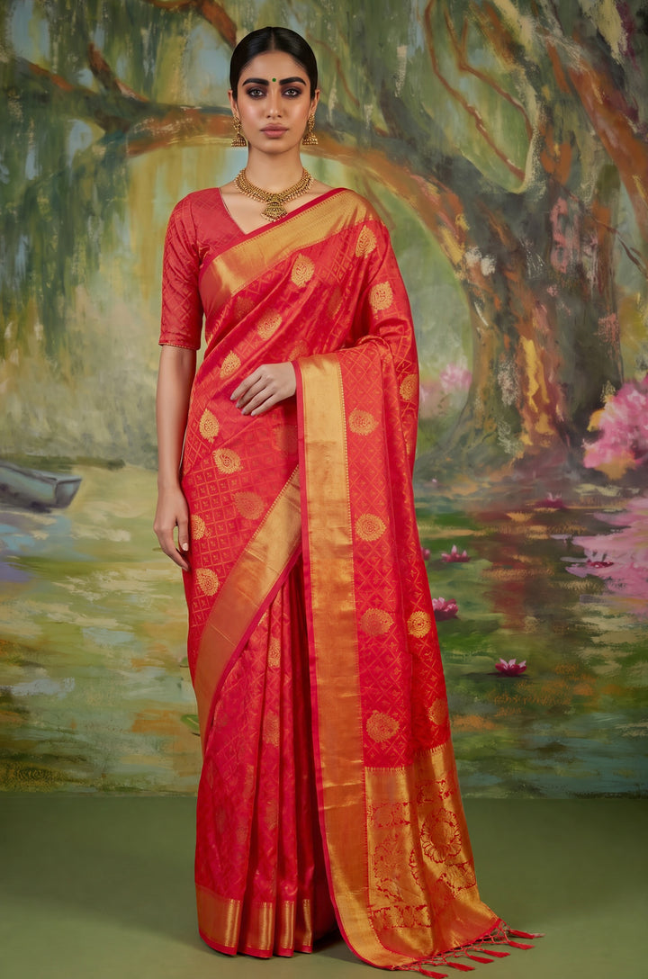 Orange Handloom Woven Silk Saree | Aaradhya Collection