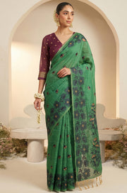 Green Woven Jamdhani Cotton Saree | Madhuban Collection
