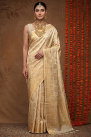 Cream Kanjivaram Woven Silk Saree | Shagun Collection