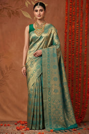 Emerald Green Handloom Woven Silk Saree | Shagun Collection