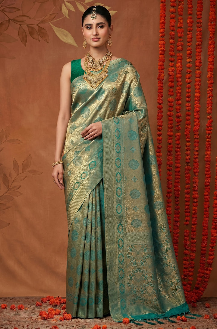 Emerald Green Handloom Woven Silk Saree | Shagun Collection