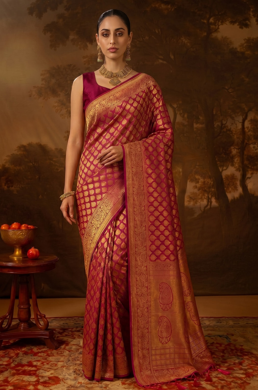 Magenta Kanjivaram Woven Silk Saree | Vastra Collection