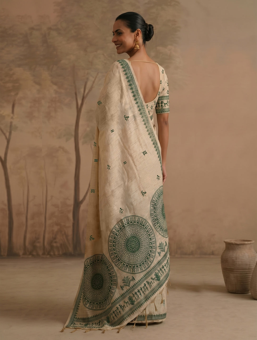 Green Woven Jamdhani Cotton Saree | Sutra Collection
