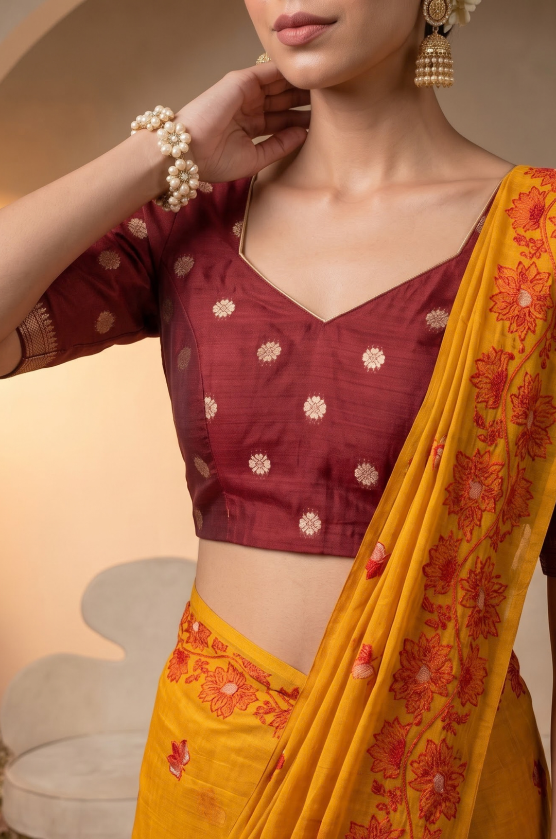 Bright Yellow Woven Jamdhani Cotton Saree | Madhuban Collection