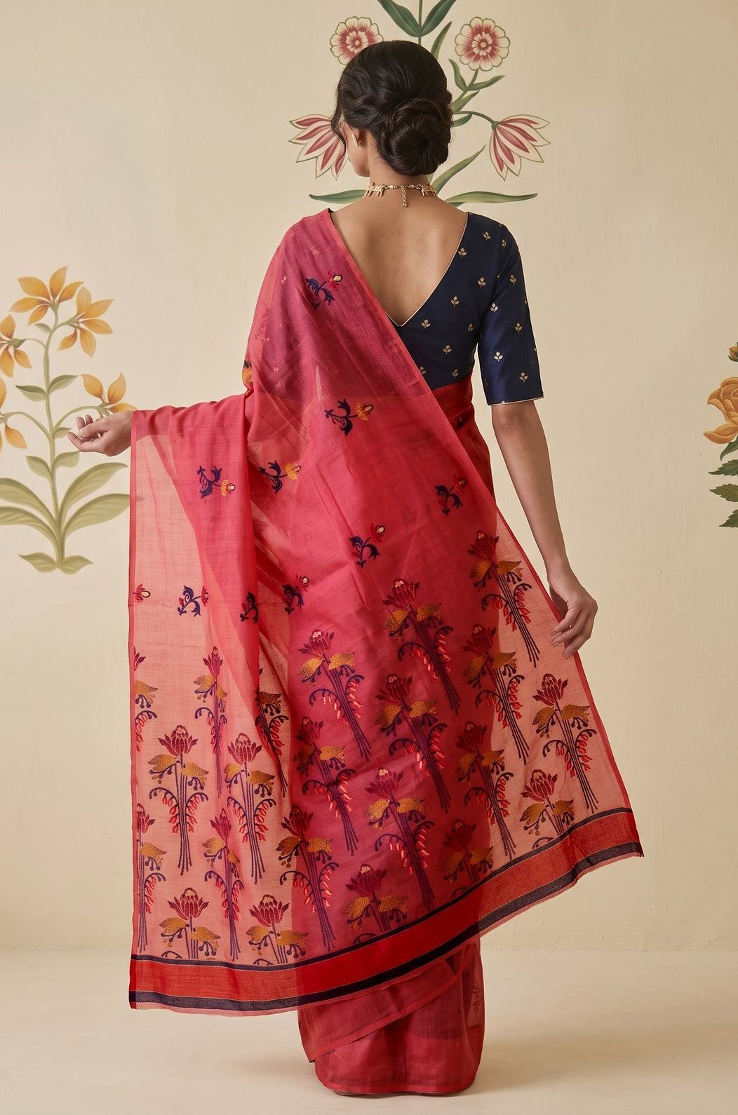 Blush Pink Woven Jamdhani Cotton Saree | Braj Collection