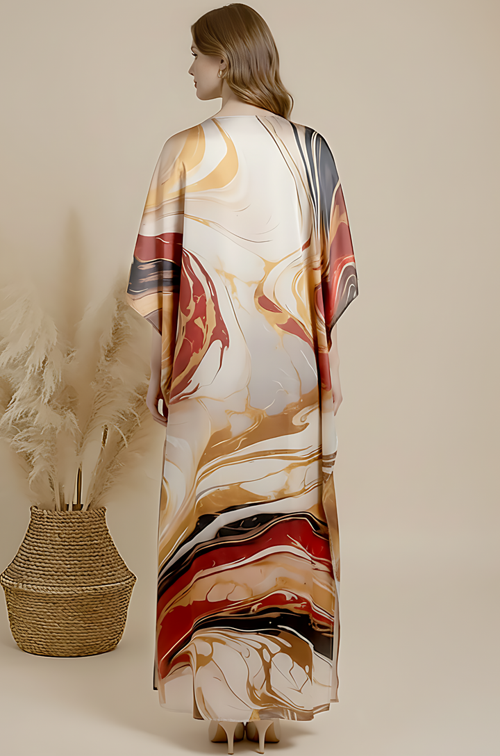 Classic Marble Soft Satin Women Kaftan Dress with Digital Print