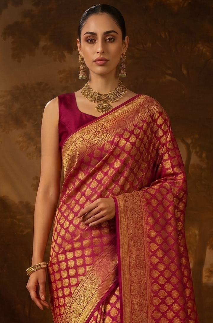 Magenta Kanjivaram Woven Silk Saree | Vastra Collection