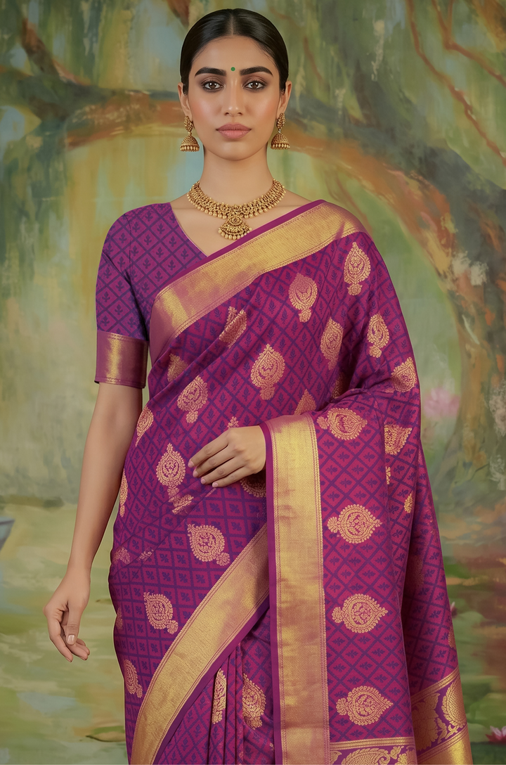 Violet Handloom Woven Silk Saree | Aaradhya Collection