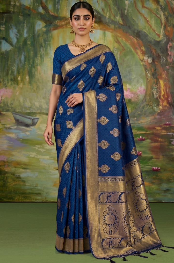 Blue Handloom Woven Silk Saree | Aaradhya Collection
