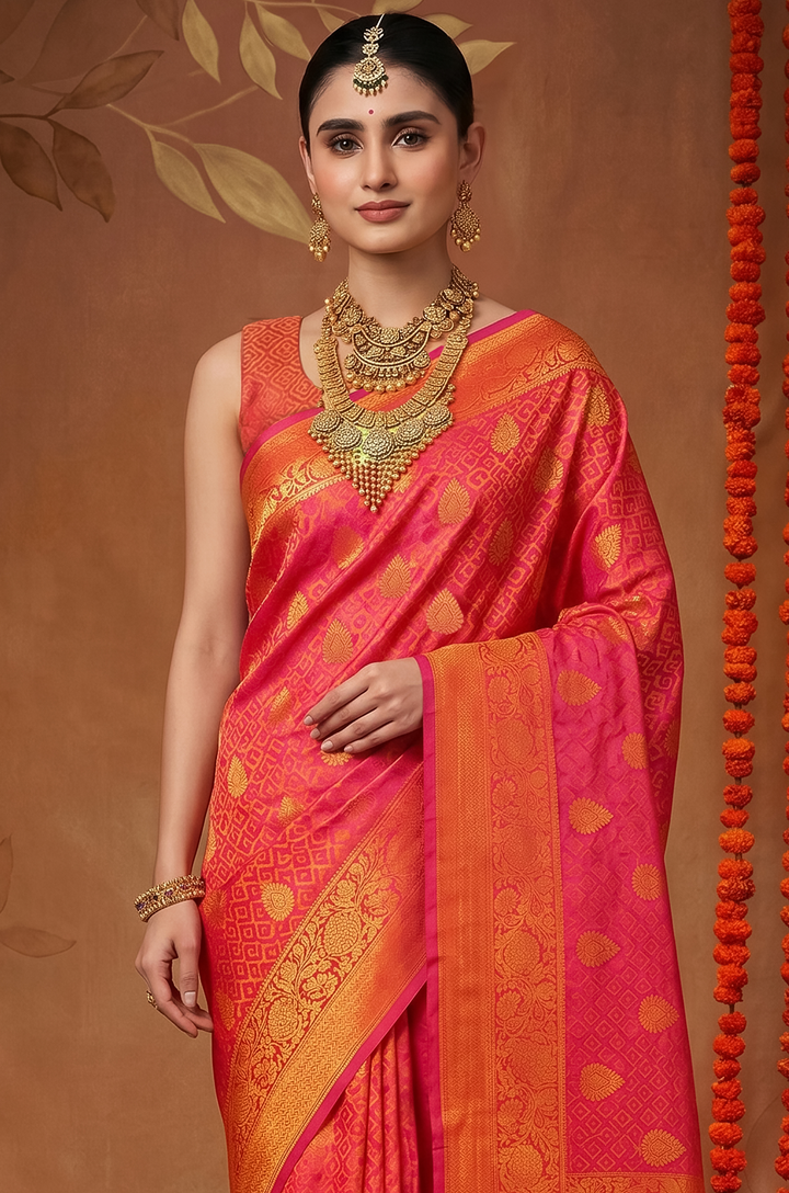 Orange Handloom Woven Silk Saree | Shagun Collection