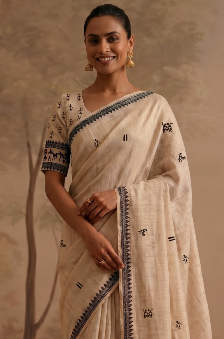 Black Woven Jamdhani Cotton Saree | Sutra Collection