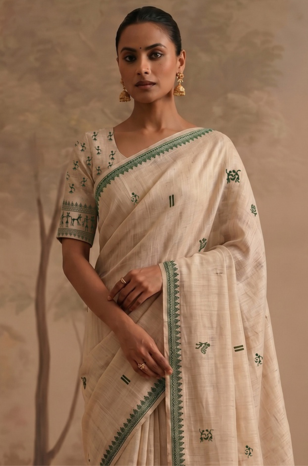 Green Woven Jamdhani Cotton Saree | Sutra Collection