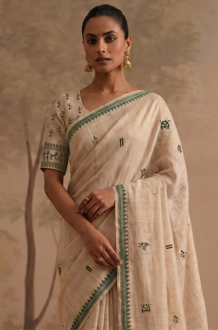 Green Woven Jamdhani Cotton Saree | Sutra Collection