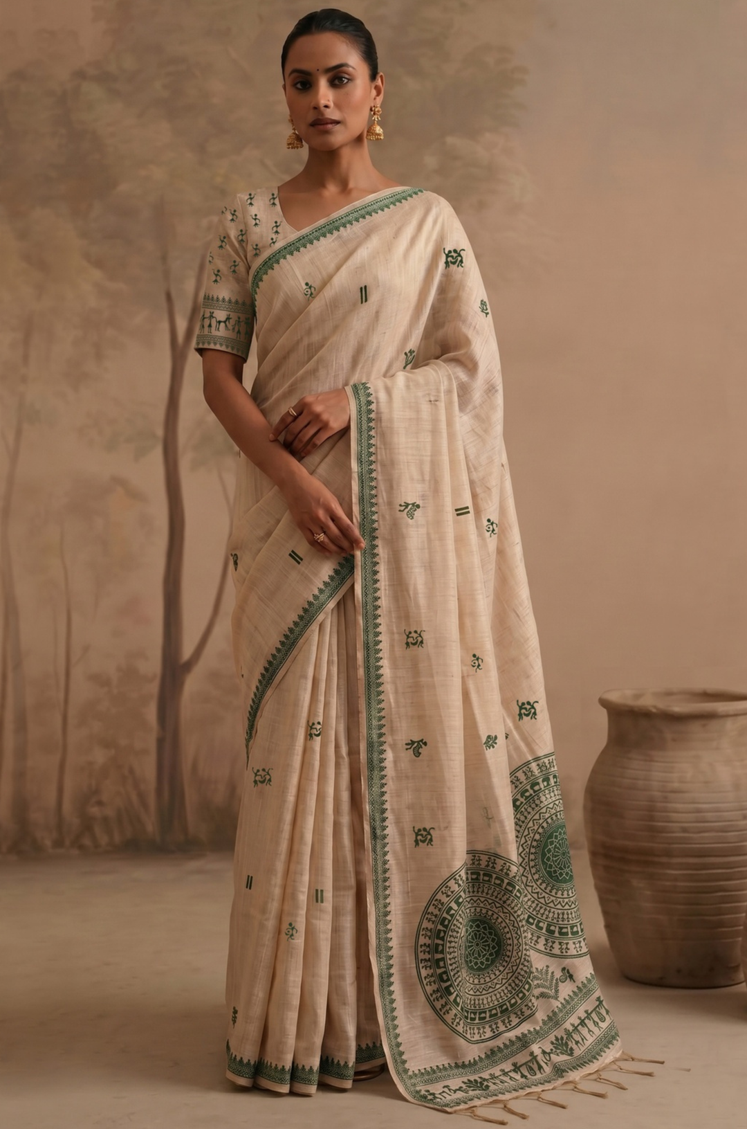 Green Woven Jamdhani Cotton Saree | Sutra Collection