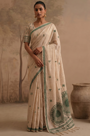 Green Woven Jamdhani Cotton Saree | Sutra Collection