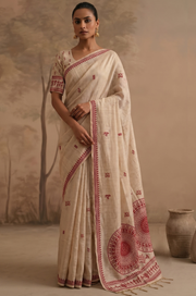 Red Woven Jamdhani Cotton Saree | Sutra Collection