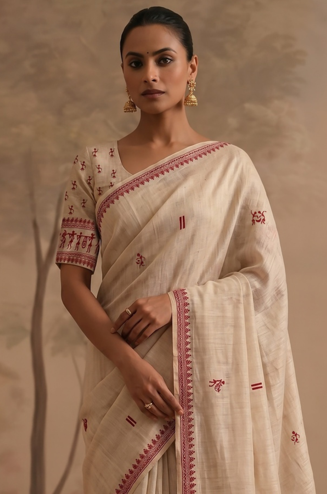 Red Woven Jamdhani Cotton Saree | Sutra Collection
