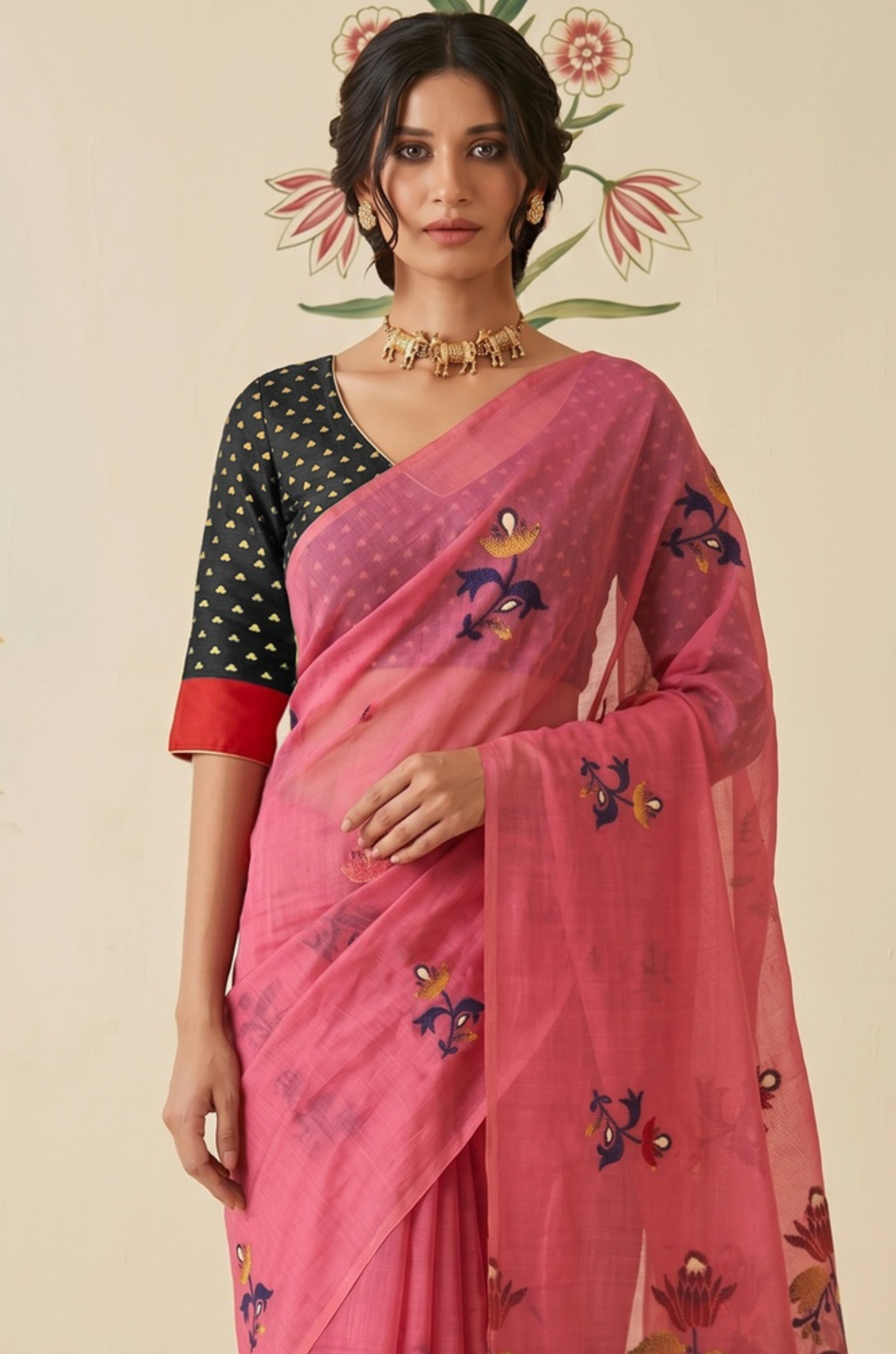 Blush Pink Woven Jamdhani Cotton Saree | Braj Collection