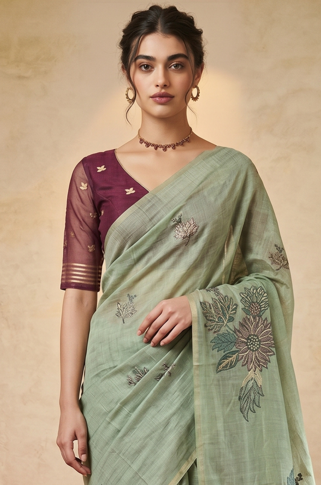 Mint Green Woven Jamdhani Cotton Saree | Gulnaar Collection
