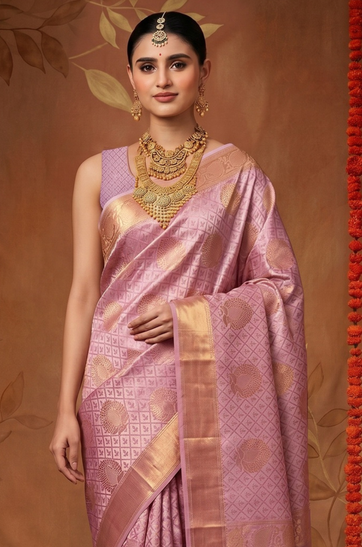 Lilac Handloom Woven Silk Saree | Shagun Collection