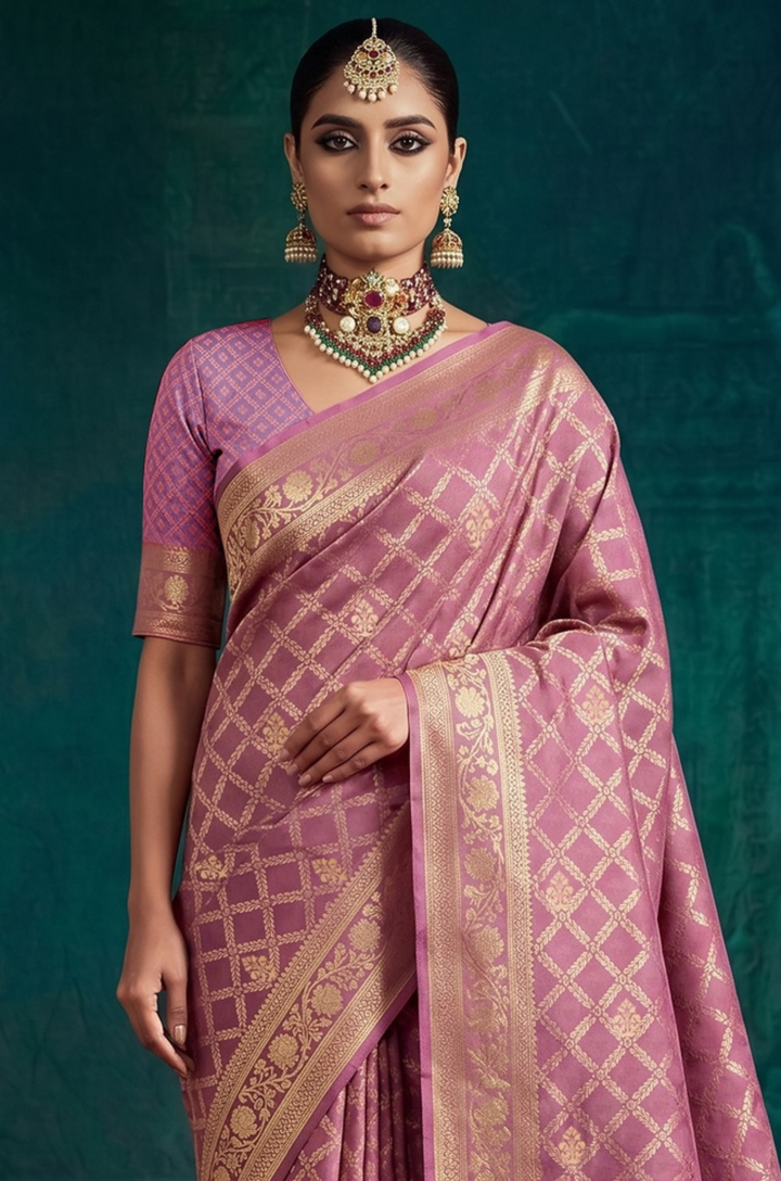 Pink Kanjivaram Woven Silk Saree | Virasat Collection