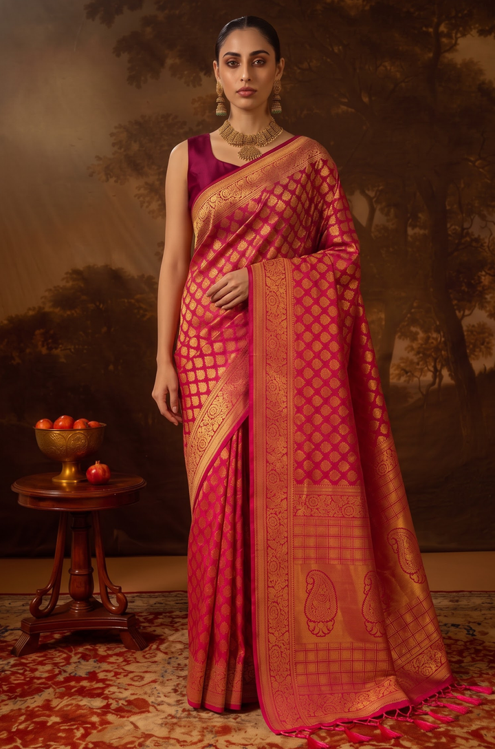 Magenta Kanjivaram Woven Silk Saree | Vastra Collection