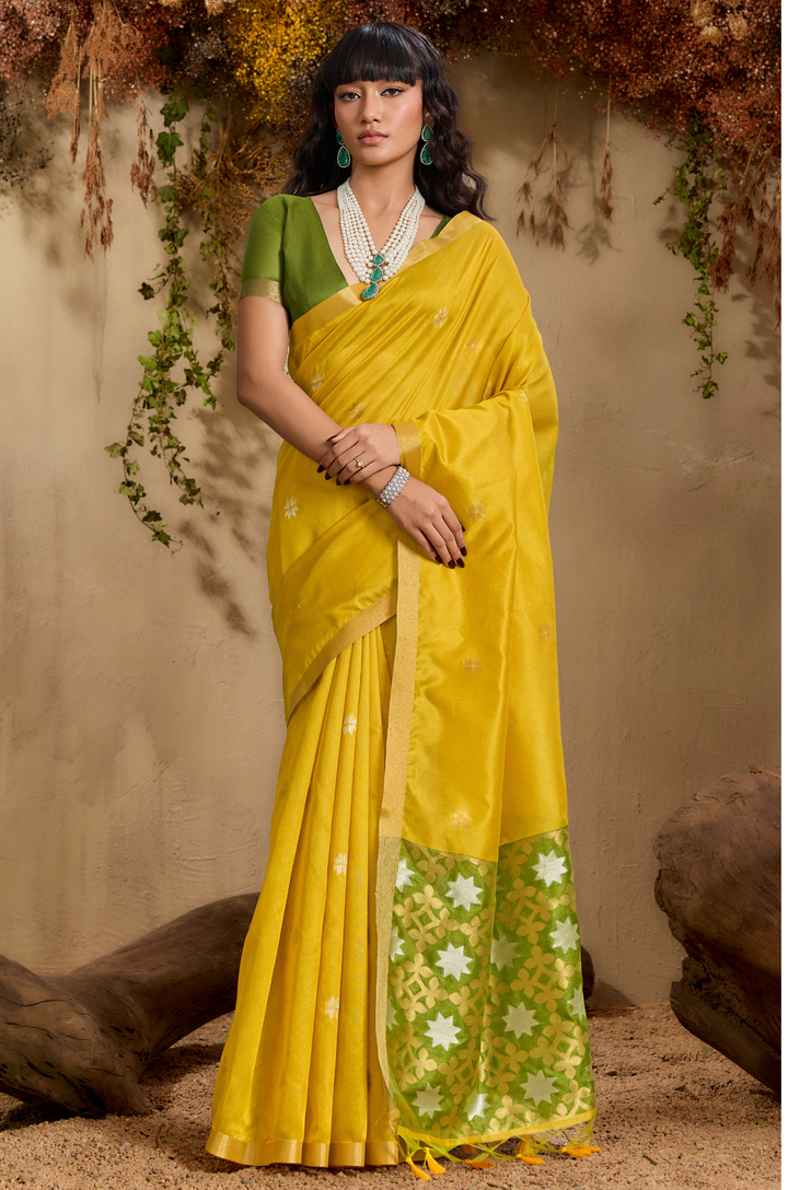 Yellow Zarina Woven Tusshar Silk Saree