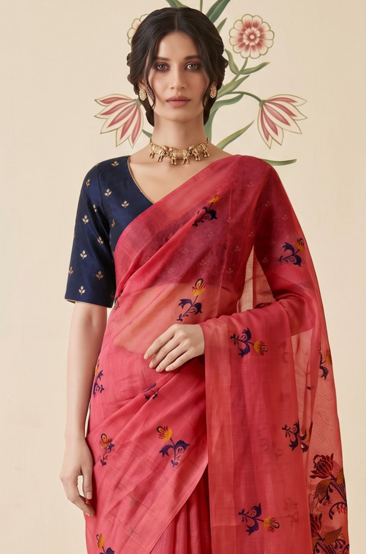 Blush Pink Woven Jamdhani Cotton Saree | Braj Collection