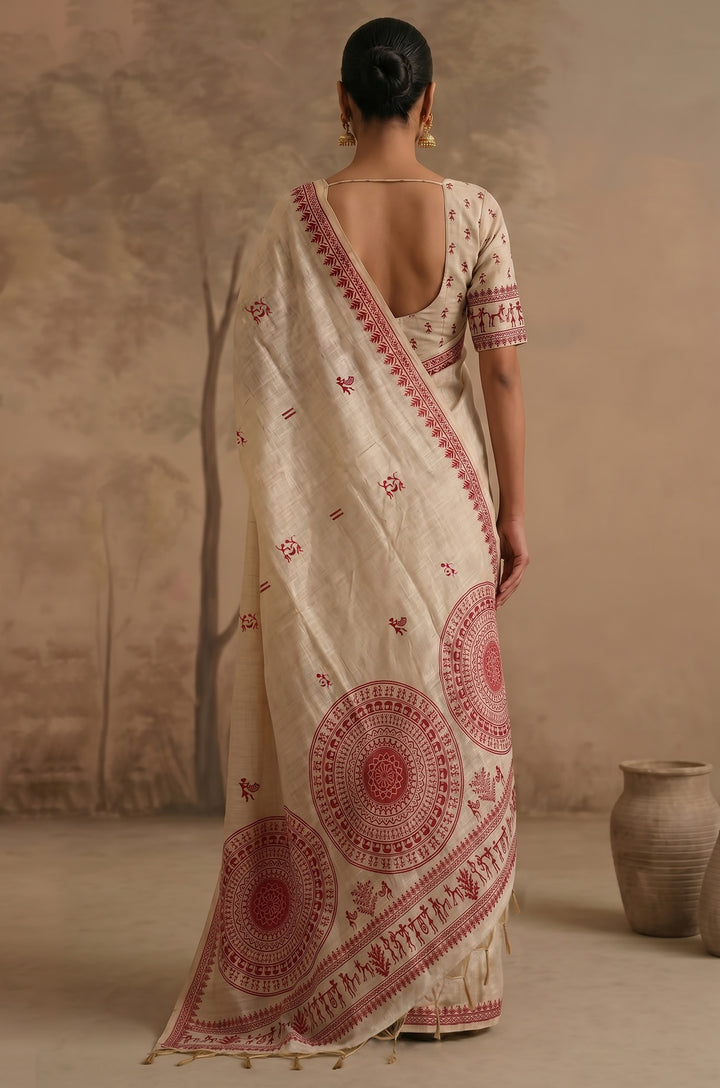 Red Woven Jamdhani Cotton Saree | Sutra Collection