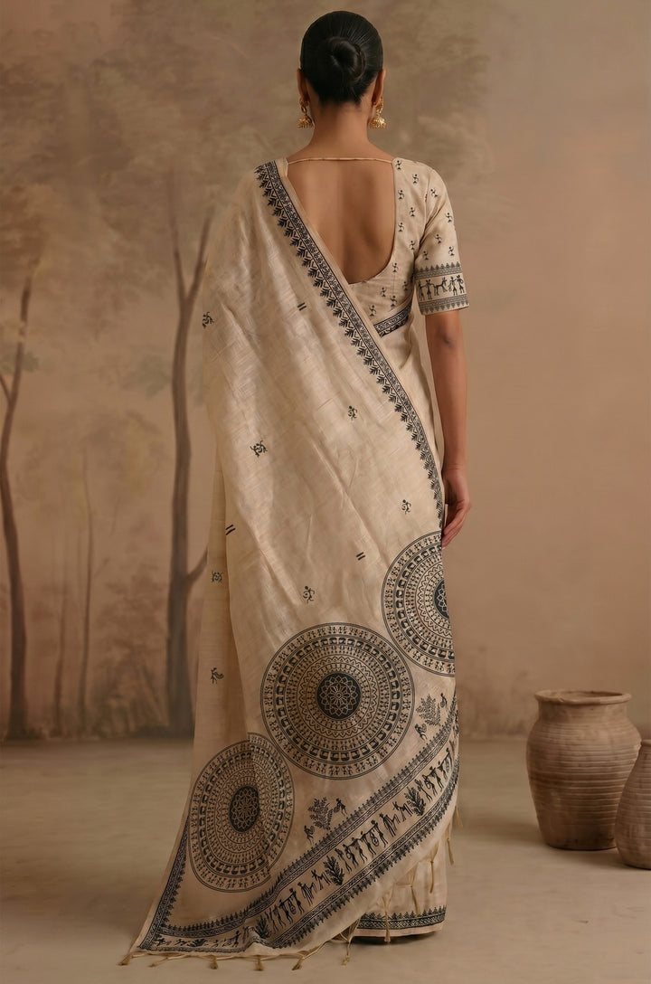 Black Woven Jamdhani Cotton Saree | Sutra Collection
