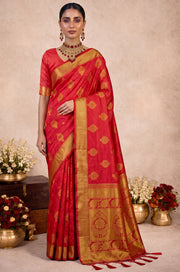 Bright Red Handloom Woven Silk Saree | Aaradhya Collection