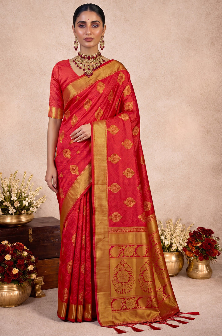 Bright Red Handloom Woven Silk Saree | Aaradhya Collection