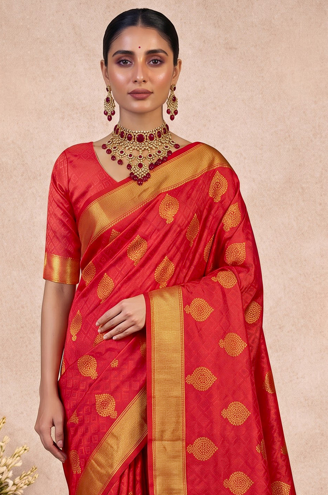 Bright Red Handloom Woven Silk Saree | Aaradhya Collection