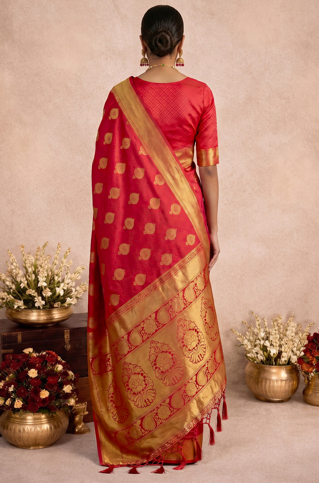 Bright Red Handloom Woven Silk Saree | Aaradhya Collection
