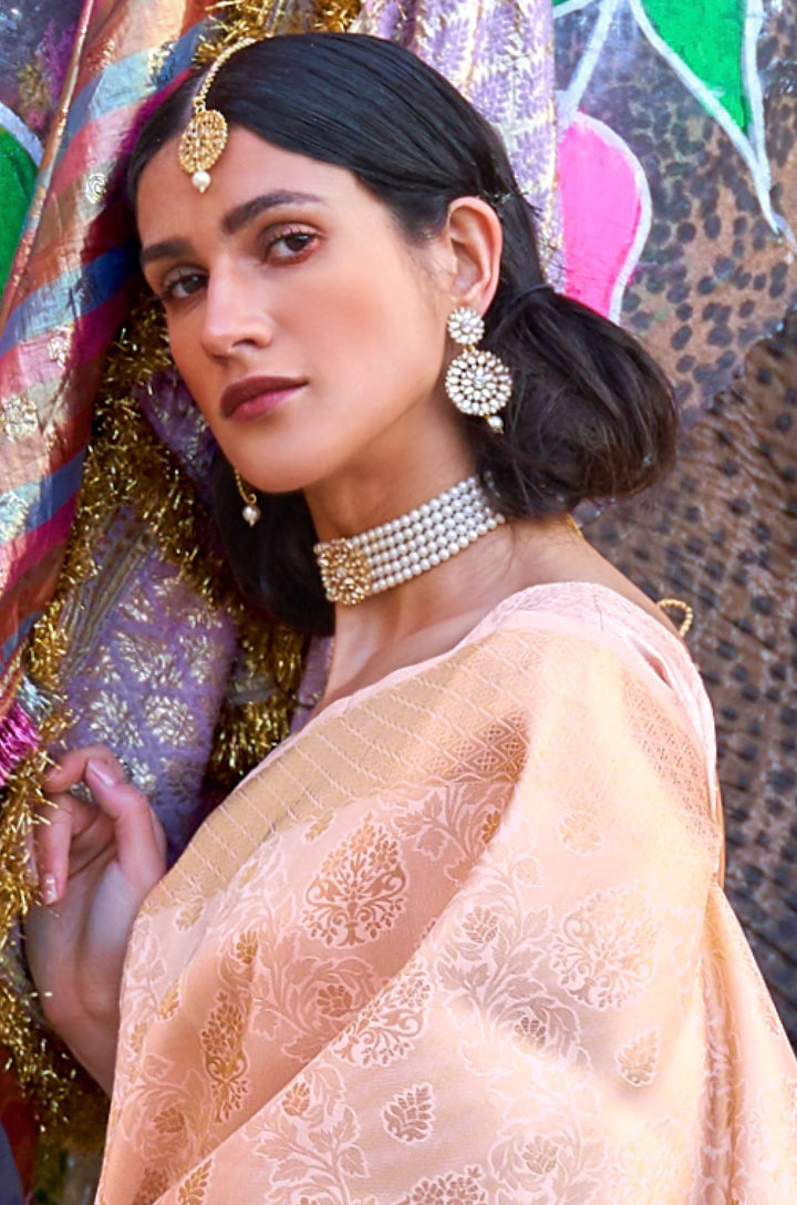 Pastel Pink Woven Silk Saree